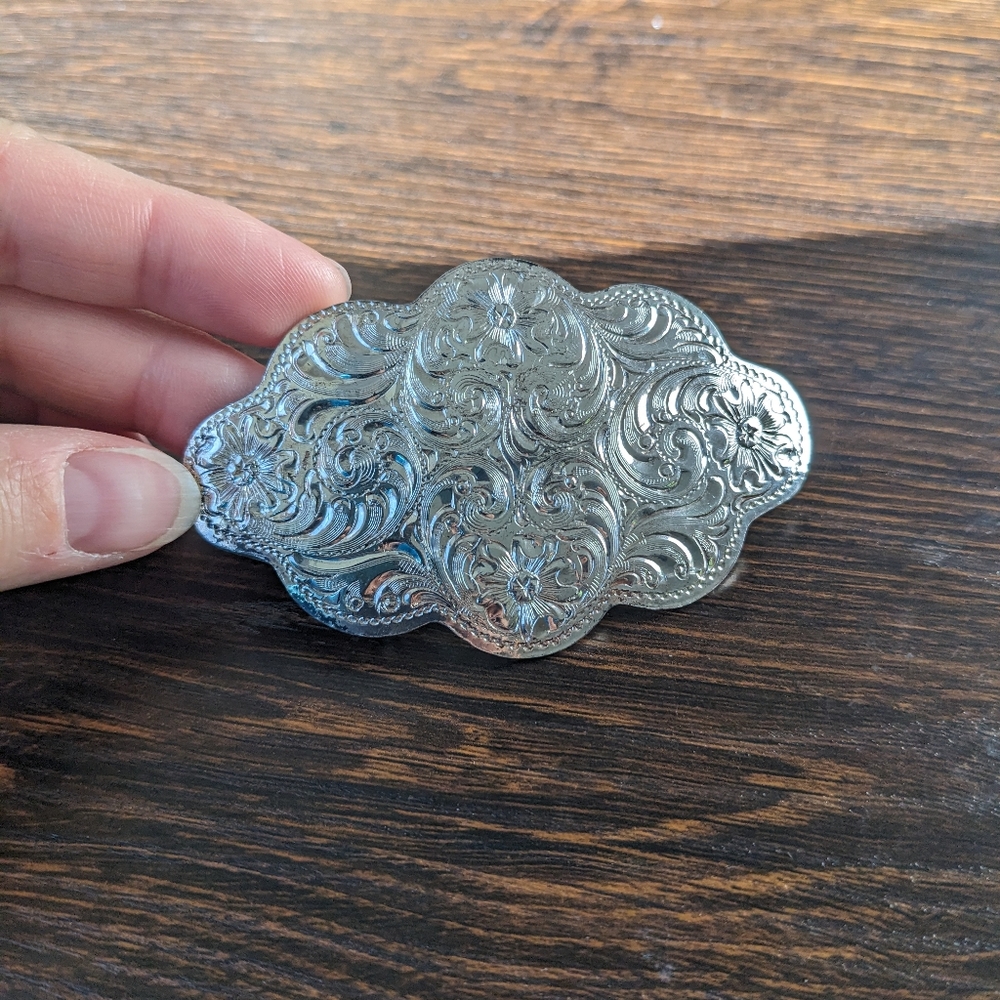 Vintage Award Design Medals Floral Silver Belt Buckle